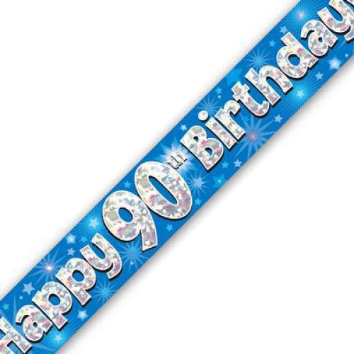 Blue Holographic Happy #90 Birthday Banner