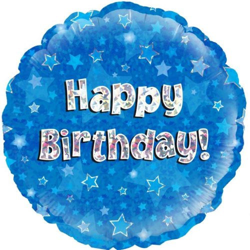 Blue Holographic Happy Birthday - Round