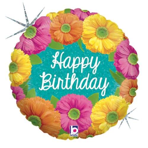 Helium INFLATED Bright Birthday Blooms Holographic Round
