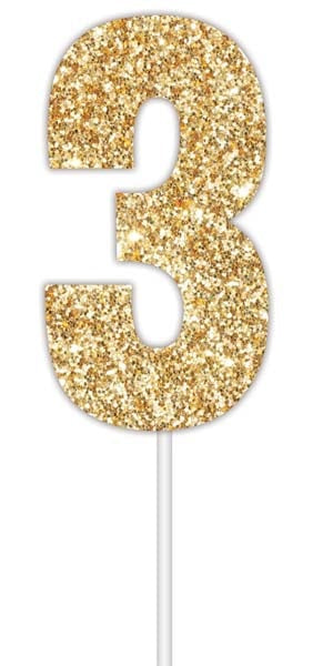 Cake Topper Num Glitter Gold #3