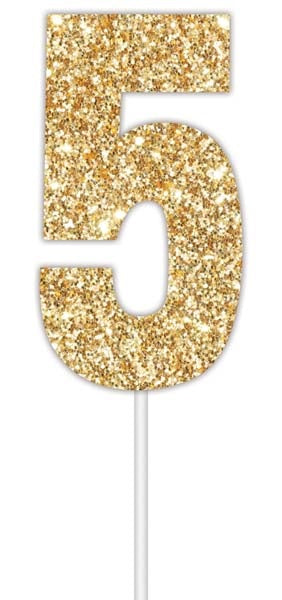 Cake Topper Num Glitter Gold #5