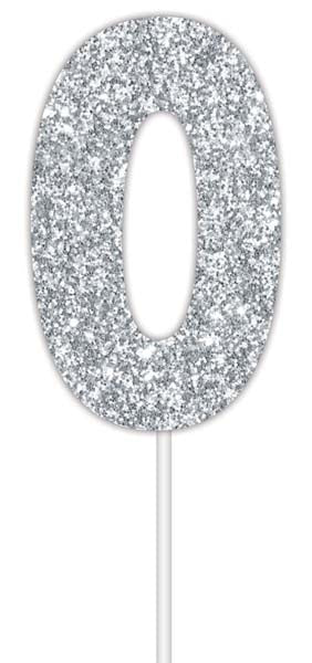 Cake Topper Num Glitter Silver #0