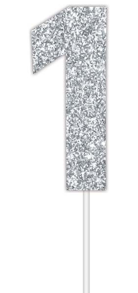 Cake Topper Num Glitter Silver #1