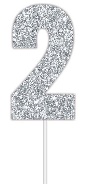 Cake Topper Num Glitter Silver #2