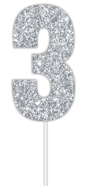 Cake Topper Num Glitter Silver #3