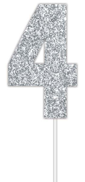 Cake Topper Num Glitter Silver #4