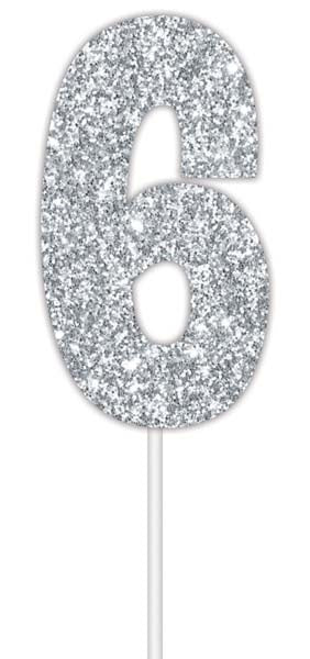 Cake Topper Num Glitter Silver #6