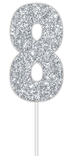 Cake Topper Num Glitter Silver #8