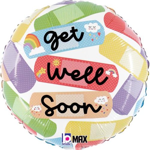 Helium INFLATED Cheerful Get Well Bandaid Round