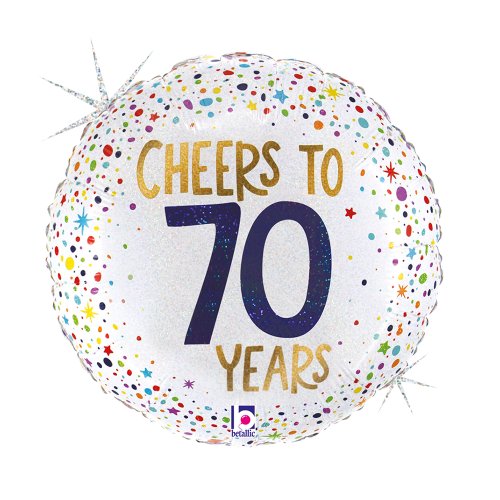 Helium INFLATED Cheers to 70 Years Holographic Round