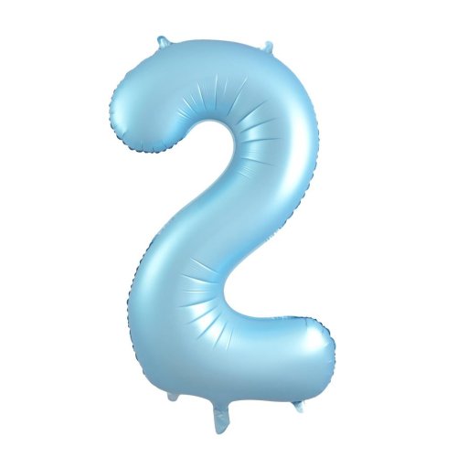 Helium INFLATED Matt Pastel Blue Number #2 Foil Balloon