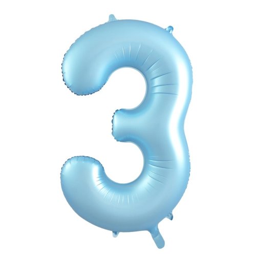 Helium INFLATED Matt Pastel Blue Number #3 Foil Balloon