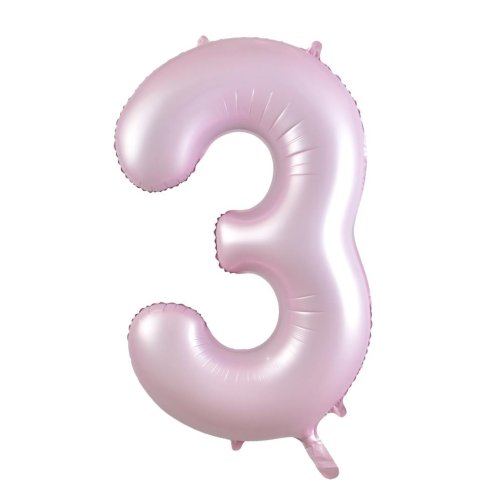 Helium INFLATED Matt Pastel Pink Number #3 Foil Balloon