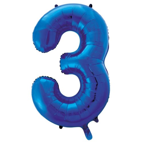 Helium INFLATED Blue Number #3 Foil Balloon
