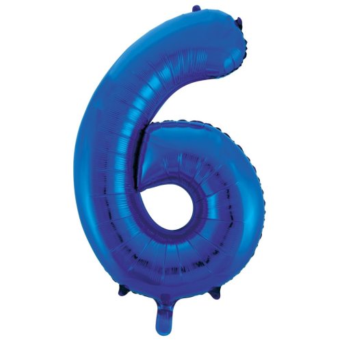 Helium INFLATED Blue Number #6 Foil Balloon