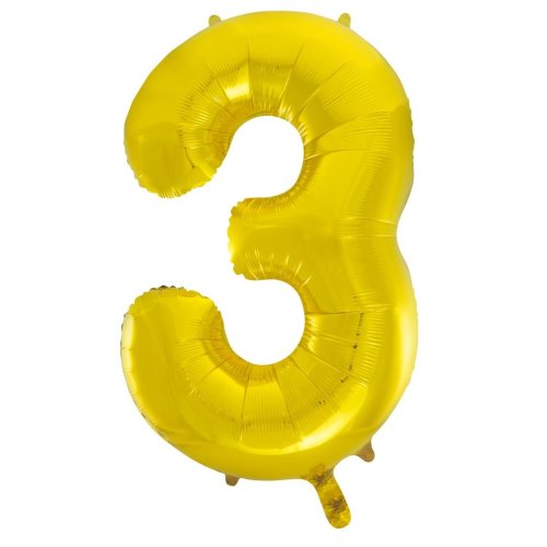Helium INFLATED Gold Number #3 Foil Balloon