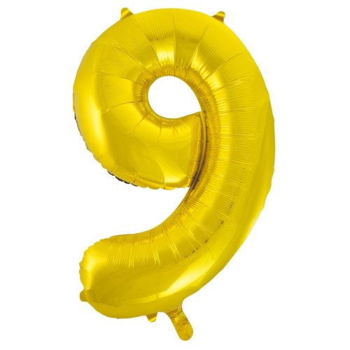 Helium INFLATED Gold Number #9 Foil Balloon
