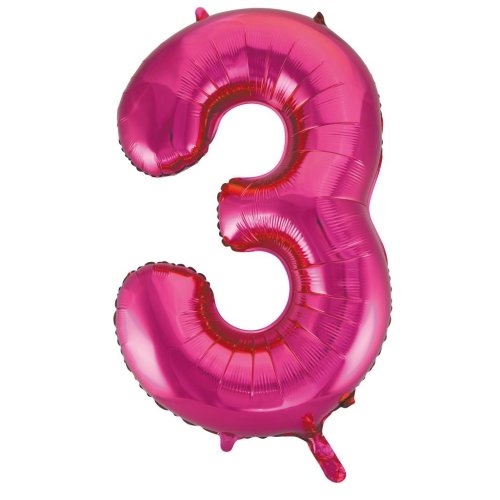 Helium INFLATED Magenta Number #3 Foil Balloon