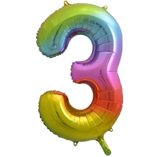 Helium INFLATED Rainbow Splash Number #3 Foil Balloon