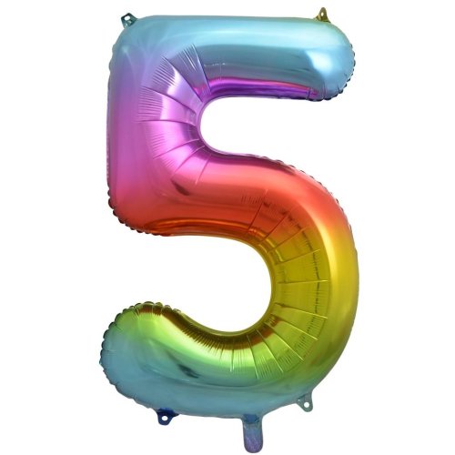 Helium INFLATED Rainbow Splash Number #5 Foil Balloon