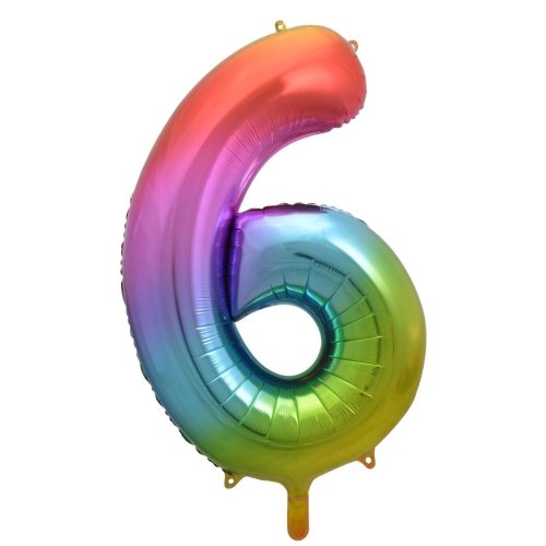 Helium INFLATED Rainbow Splash Number #6 Foil Balloon
