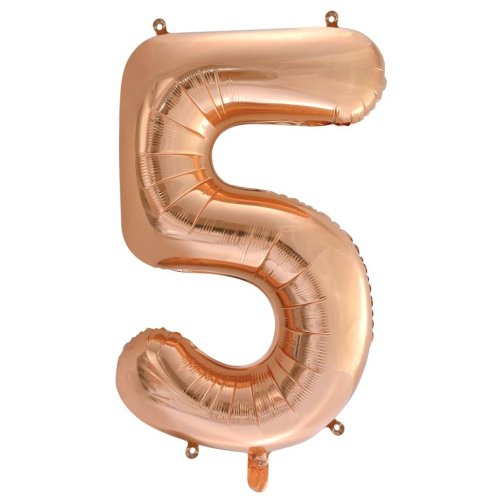 Helium INFLATED Rose Gold Number #5 Foil Balloon