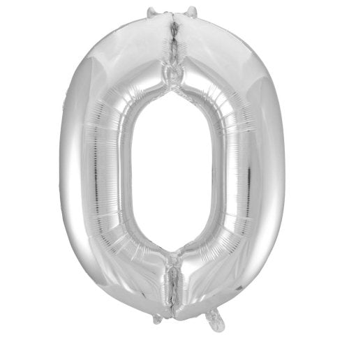 Helium INFLATED Silver Number #0 Foil Balloon