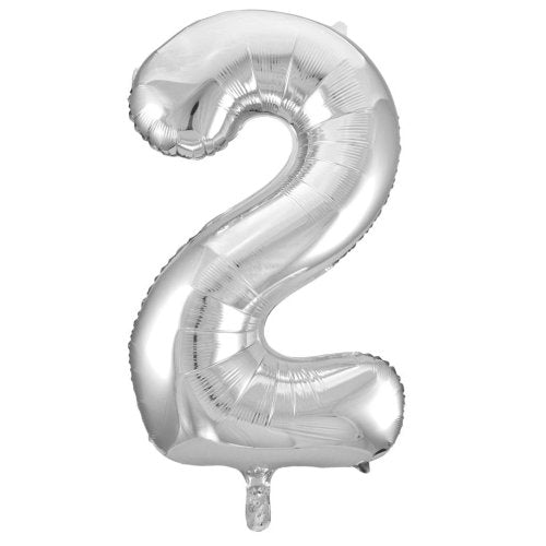 Helium INFLATED Silver Number #2 Foil Balloon
