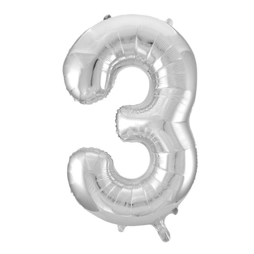 Helium INFLATED Silver Number #3 Foil Balloon