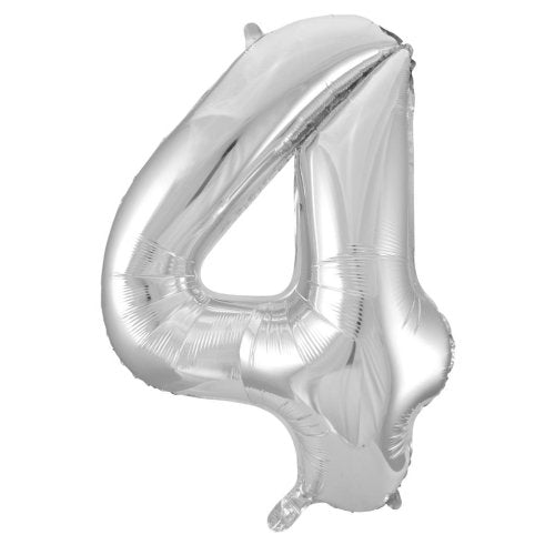 Helium INFLATED Silver Number #4 Foil Balloon