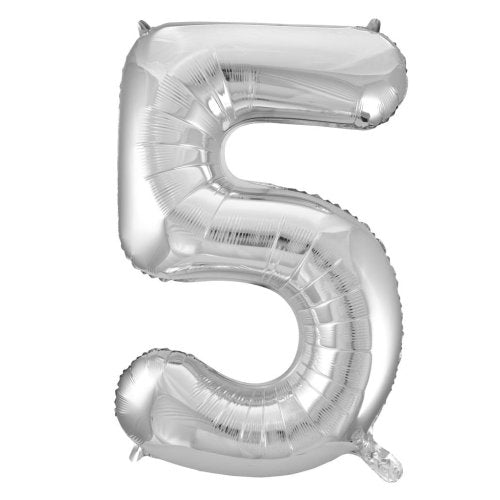 Helium INFLATED Silver Number #5 Foil Balloon