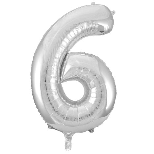 Helium INFLATED Silver Number #6 Foil Balloon