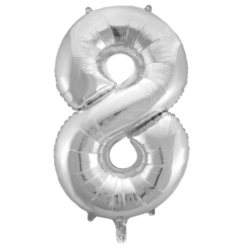 Helium INFLATED Silver Number #8 Foil Balloon