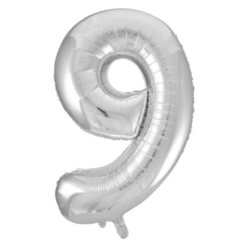 Helium INFLATED Silver Number #9 Foil Balloon
