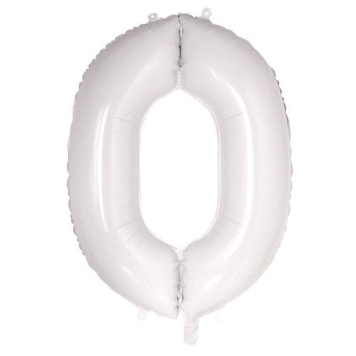 Helium INFLATED White Number #0 Foil Balloon