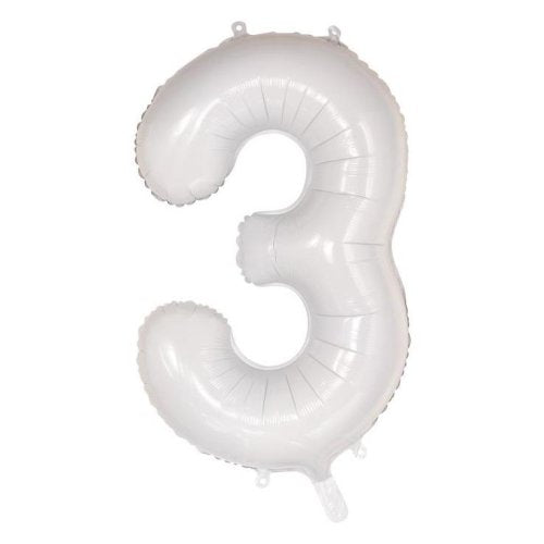 Helium INFLATED White Number #3 Foil Balloon