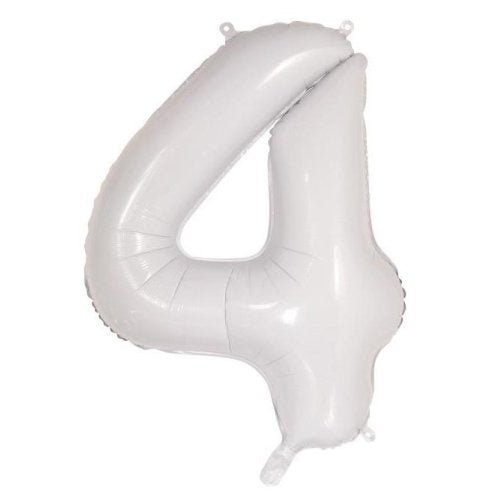 Helium INFLATED White Number #4 Foil Balloon