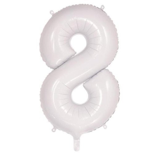 Helium INFLATED White Number #8 Foil Balloon