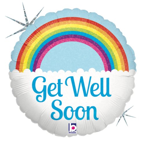 Helium INFLATED Get Well Soon Rainbow Holographic Round