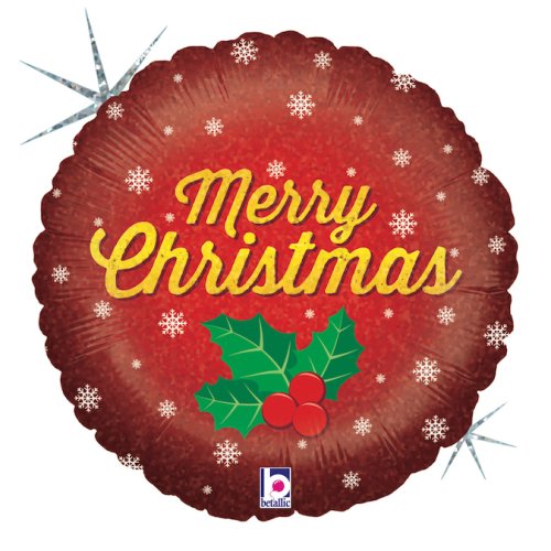 Helium INFLATED Golden Christmas Holographic Round