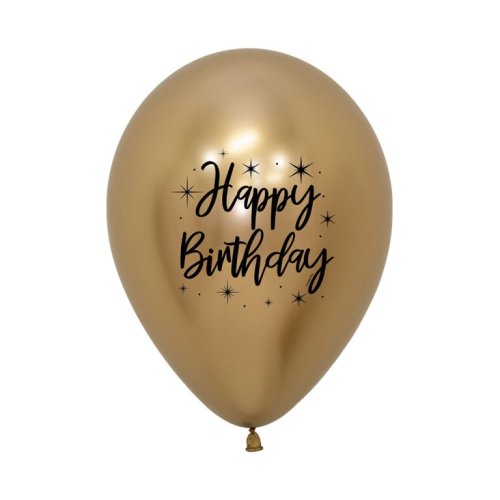 Helium INFLATED Happy Birthday Radiant Reflex Gold 2 Sided Latex balloon