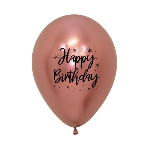 Helium INFLATED Happy Birthday Radiant Reflex RoseGold Latex Balloon