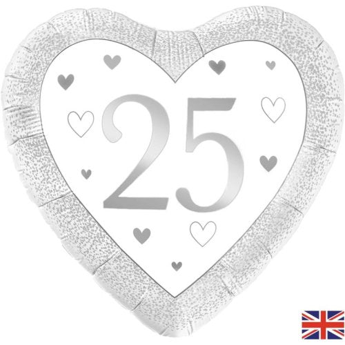 Happy 25th Anniversary Heart Silver