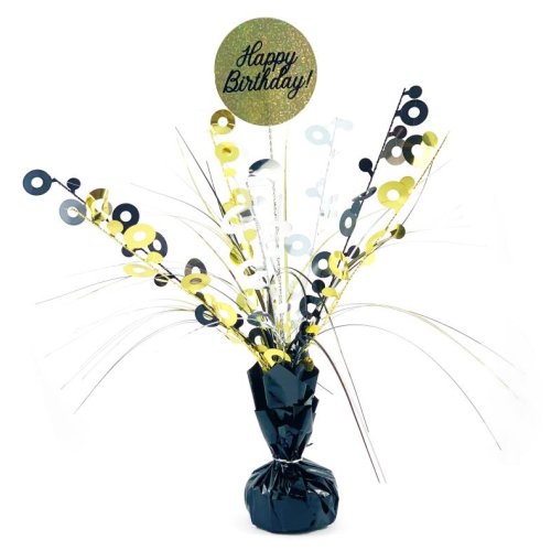 Happy Birthday Black & Gold Centrepiece Weight