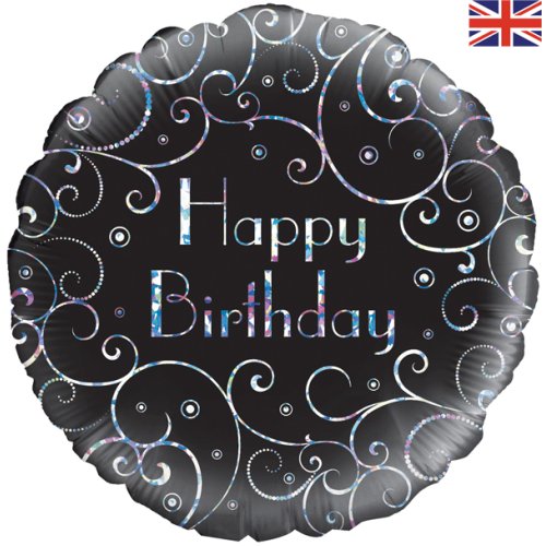 Happy Birthday Black Silver Swirls Oaktree 228496 Round