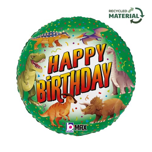 Helium INFLATED Happy Birthday Dinosaur Round