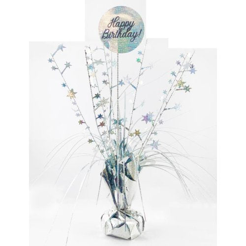 Happy Birthday Holographic Silver Centrepiece