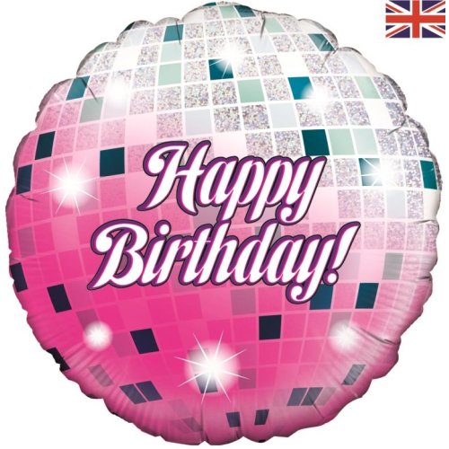Happy Birthday Pink Glitter Ball - Round