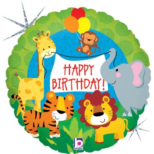 Helium INFLATED Jungle Animals Birthday Holographic Round
