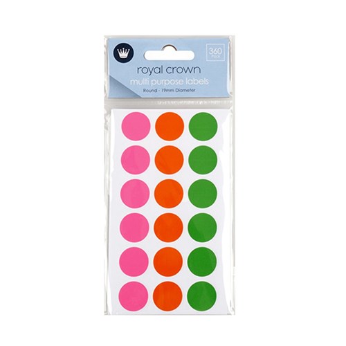 Labels Multi Purpose Round Coloured 360Pk 19mm